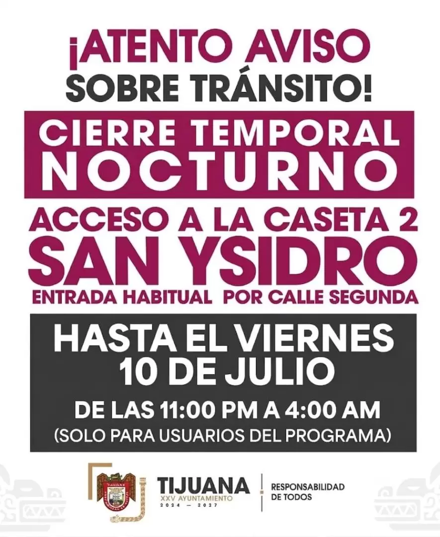 Trabajos nocturnos de mantenimiento en acceso a la caseta 2 de San Ysidro