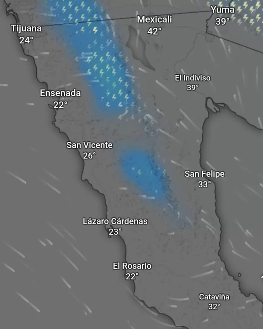 Protecci�n Civil alerta por probabilidad de lluvias, tormentas el�ctricas y fuertes vientos en Baja California