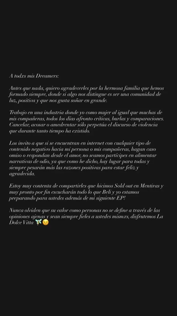 Luego de que Belinda recibiera amenazas de muerte.